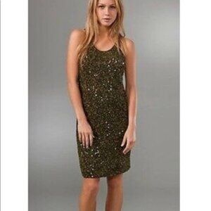 Alice + Olivia Safari Green Sequin Tank Dress